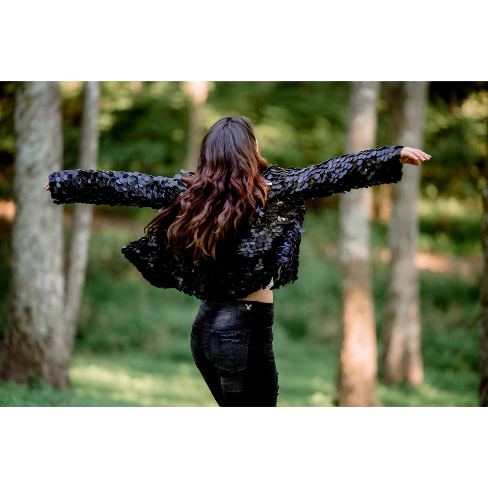 Handmade vinyl record sequin paillette jacket